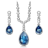 QIANSE Angle Tear Blue Pendant Necklace Dangle Earrings Swarovski Crystals Fashion Jewelry Set for Women, Christmas Gifts Birthday Gifts for Women Girlfriend Wife Mom Daughter Sister