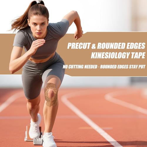 GJUMP Kinesiology Tape, 40 Count Precut Strips 2 Rolls Original Cotton Tape | Elastic Athletic Tape for Muscle Strain Relief & Joint Support, Latex Free Kinetic Tape, Waterproof & Breathable Sports Tape
