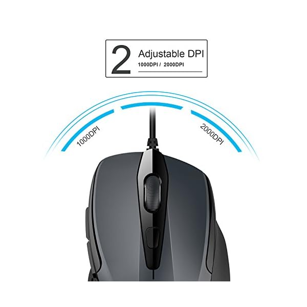 TECKNET-Pro-S2-High-Performance-Wired-USB-Mouse-6-Buttons-upto-2000dpi TECKNET USB Wired Mouse, 6-Button Corded Mouse with 2 Adjustable DPI, Optical Computer Mouse with Ergonomic Design for…