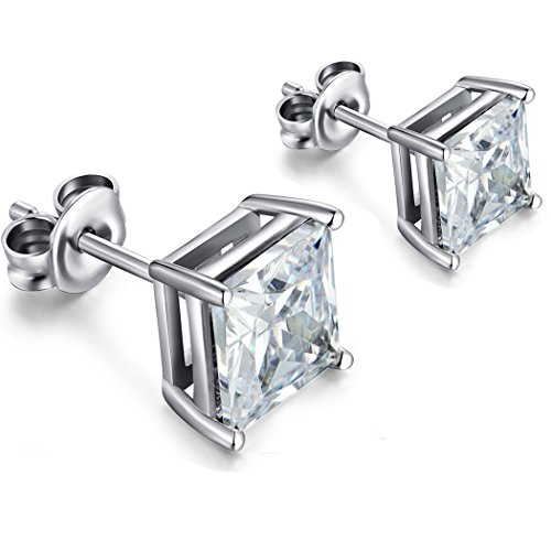 Princess Cut Square Cubic Zirconia Stud Earrings 925 Sterling Silver Stud Earrings 5-8mm Available Fake Diamond Stud Earrings