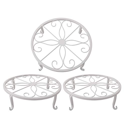 TYZ Metal Potted Plant Stand Floor Flower Pot Holder Decorative Pot Trivet Set of 3 (White)