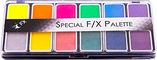Blacklight activated &amp; metallic face &amp; body art palette - 6 neon/uv, 6 metallic colors with brush