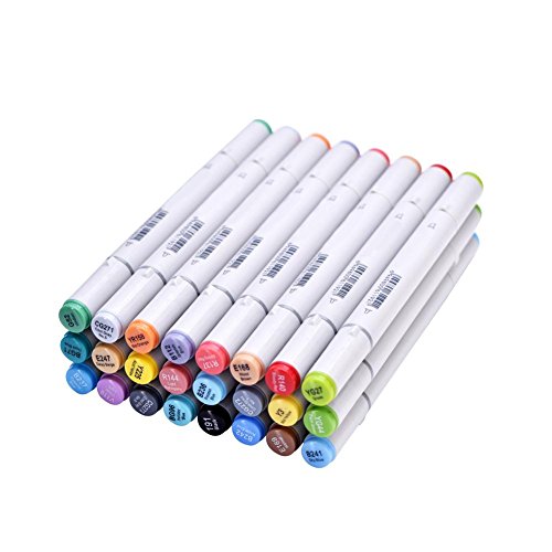 Yosoo Artist Necessary 24 Colors Double Ended Finecolour Sketch Marker Pen + Black Storage Pouch Bag, Art Animation Design Sketch Twin Marker Pen, Baisc Set Brushwork Supplier Markers Lights Art Markers (24)