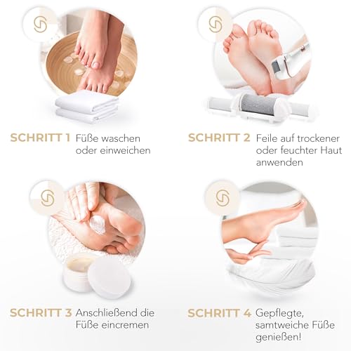 Essy Electric Rechargeable Callus Remover with 5 Replacement Rollers for Silky Soft Feet, Battery Foot Care Set Women Men with Pressure Protection, 2 Speeds, LED Display, Pedicure Set (White)
