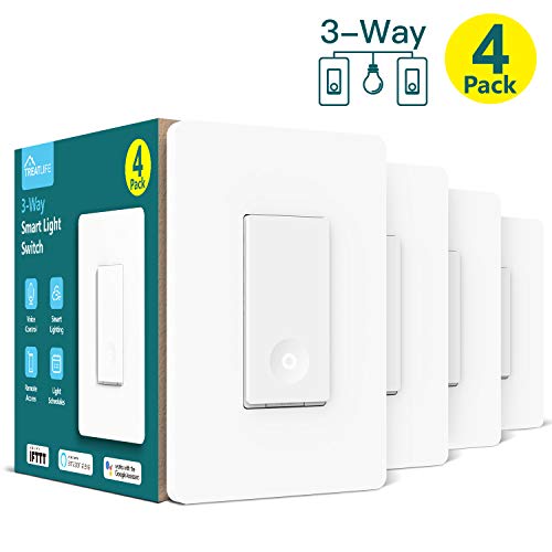 3-way Smart Light Switch,Treatlife WiFi Light Switch Single Pole/3-way Switch Works With Alexa, Google Assistant and IFTTT, Remote Control, ETL, Schedule, No Hub Required, Neutral Wire Required,4 PACK