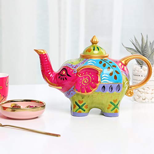 Doramie 800ml Ceramic Teapot with Handpainted Craft, Gold Rim Porcelain
