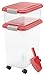 IRIS USA Dog Food Storage Container, 30 lbs & 11 lbs Combo, Cat Food Storage Container, Dog Treat Container, Airtight, Stackable, 2-Cup Scoop, Wheels, Easy Mobility, Red