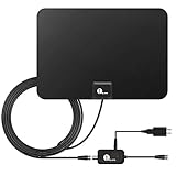 1byone Indoor Amplified HDTV Antenna [Newest] with Long Range Support 4K 1080P & All Older TV's Indoor Powerful HDTV Amplifier Signal Booster, Paper-Thin Design with 16.5ft Coax Cable
