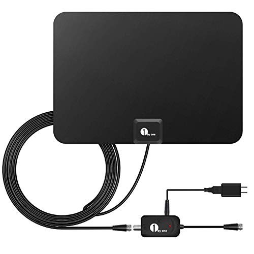 1byone Indoor Amplified HDTV Antenna [Newest] with Long Range Support 4K 1080P & All Older TV's Indoor Powerful HDTV Amplifier Signal Booster, Paper-Thin Design with 16.5ft Coax Cable