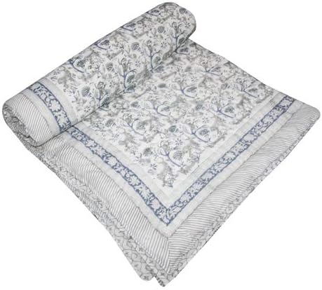 thehandicraftworld,New Hand Print Cotton Quilt Reversible Jaipuri Razai Cotton Floral Print Quilt (90"x108")