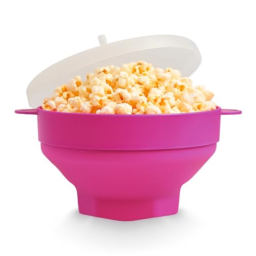 - Palomitero de Silicona plegable Hexagonal para Microondas, Apto para Lavavajillas, Color Rosa (Fucsia silicona), Incluye Tapa