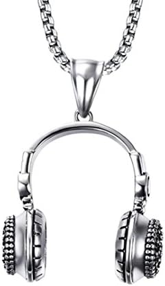 LEFINIS Titanium Stainless Steel Silver Tone headset earphone Headphone Pendant Dangle Necklace for Him