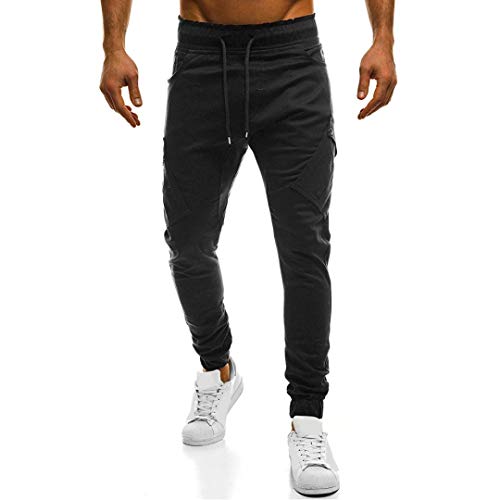 ☀☀NEARTIME Clearance Men's Trousers, Autumn Fashion Men's Sport Loose Sweatpants Pure Color Bandage Drawstring Pencil Pants