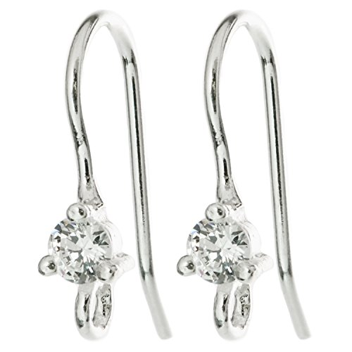 2 pcs .925 Sterling Silver Ear Cz Crytal Wire Earwires French Hook/Findings/Bright