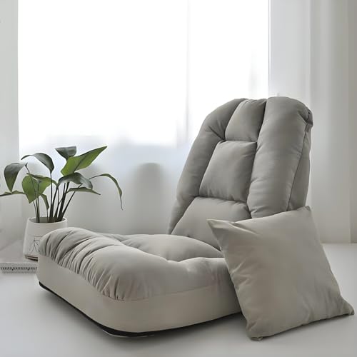 SHENG13 Folding Floor Chairs Lazy Sofa，5-Position Adjustable Backrest，Used for Home Office Reading Watching TV Games Meditation (Gray)