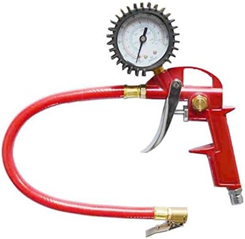 KAWOSEN Tire Inflator, 3-in-1 Inflation Gun, Locking Chuck and 2-inch Gauge, ¼" NPT and Flexible Hose (TIG01-RED)