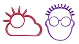 Ozera 2 Pack Silicone Breakfast Egg Mold Ring, Purple Smile Face and Red Sun Cloud Egg Shaper