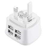 4-Port USB 3 Pin Travel Wall Charger Max 3.1A with ROHS, CE and BS Certificate for iPhone 7/ 7 Plus/ 6 /6s /6s Plus, iPad, Samsung, Huawei, Xiaomi, LG, HTC and other Chargable Devices (UK Plug Type 2)