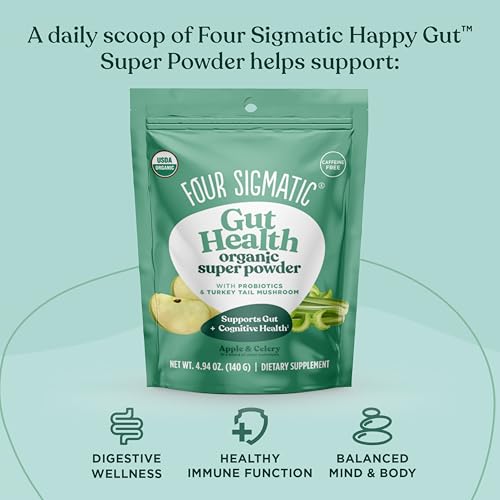 FOUR SIGMATIC ORGANIC GREENS POWDER | GREENS SUPERFOOD POWDER WITH PROBIOTICS & PREBIOTICS | SUPER GREENS WITH MORINGA, CHAGA & TURKEY TAIL | (4.94 OZ.)