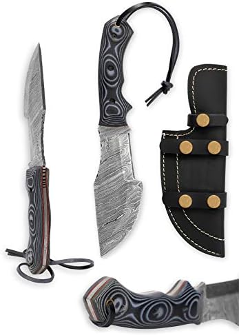 Perkin Knives - Hunting Knives with Leather Sheath Damascus Blade