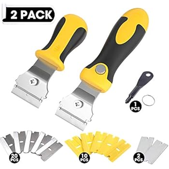 Mlife 2 PCS Muti-Purpose Razor Scraper Set - Utility Scraper Set With 32 Extra Blades, Adjustable Length Handle, Cleaning Tool for Window Wall Tile, Ideal Stripping Tools Label Sticker Decal Removal