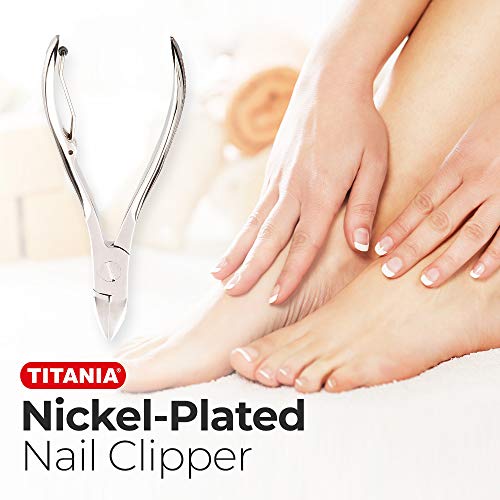 Titania Germany Stainless Toenail & Fingernail Nipper - Nickel Plated Toe Nail & Finger Nail Trimmer with Sharp Cutting Edges For Tough Thick Nails - For Beauty & Grooming Needs