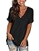 NSQTBA Womens Basic V Neck T Shirts Rolled Short Sleeve Summer Casual Tops with Pocket S-2XL