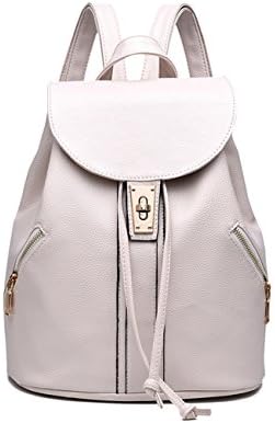 TSRHFGT Women Backpack Sturdy Leather Travel Bag Casual Outdoors Purse Girl's School Bag (Off white)