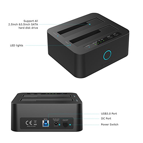 ineo USB3.0 to SATA 2.5" or 3.5" HDD/SSD Duplicate / Clone Dual Bay Docking Station with free USB type C adapter [T3527-VIII+]