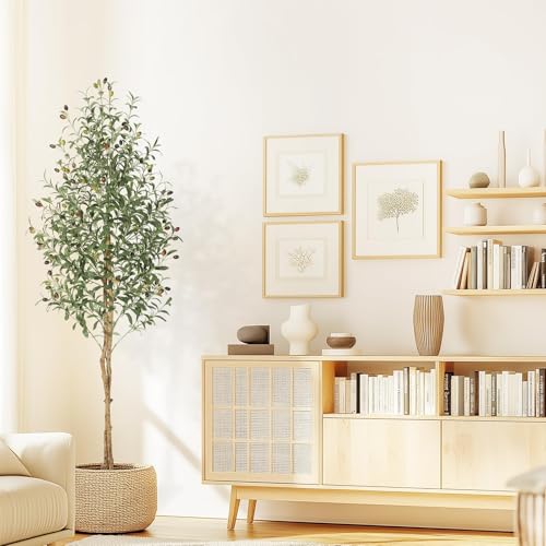 Garvee 180cm Artificial Olive Tree, Faux Plant with Natural Wood Trunks, 1152 UV-Resistant Silk Leaves, White Ceramic Pot with Weighted Base, Farmhouse Floor Decor for Living Room, Entryway, Office