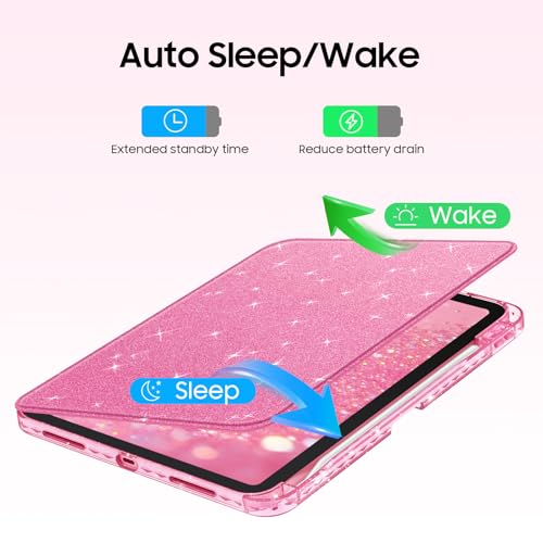 Fintie Rotating Case for iPad A16 11th Generation 2025 & 10 Generation 2022 11 Inch, 360° Case with Clear Acrylic Back, Sturdy Frame - Starry Pink