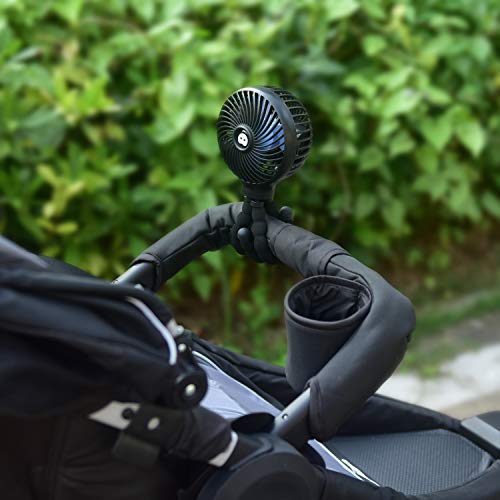 Mini Handheld Stroller Fan,Small Personal Portable Table Fan with USB Rechargeable Battery Operated Cooling Adjustable Electric Desk Fan for Travel Office Room Outdoor Household (Stroller Fan Black)