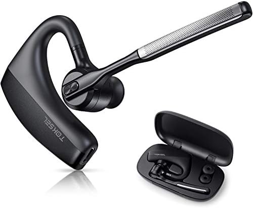 TOKSEL Bluetooth Headset for Cell Phones, Bluetooth Earpiece 5.0 with Dual Mic Noise Cancelling, 8Hrs Talktime, Mute Button, Hands-Free Earphones Compatible iPhone Android Driving/Business/Office