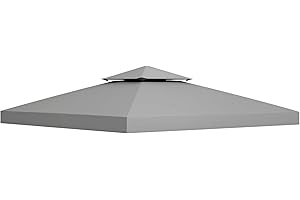 Outsunny 10' x 10' Square 2-Tier Gazebo Canopy Replacement Top Cover Outdoor Garden Sun Shade, Light Grey