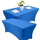 Reliancer 2 Pack 4\6\8FT Rectangular Spandex Table Cover Four-Way Tight Fitted Stretch Tablecloth Table Cloth for Outdoor Party DJ Tradeshows Banquet Vendors Weddings Celebrations (6FT, Blue)