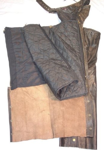 The Nekid Cow Premium Mens Black Cow Hide Leather Motorcycle Protective Riding Chaps w/ Snap Out Insulated Lining and Full Pockets - Heavy Duty Protection - Killer USA Classic Biker Style (XL)