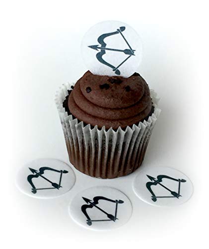 Crossbow Bow and Arrow Wafer Paper Toppers 1.5 Inch for Decorating Desserts Cupcakes Birthday Cakes Cookies Pack of 12
