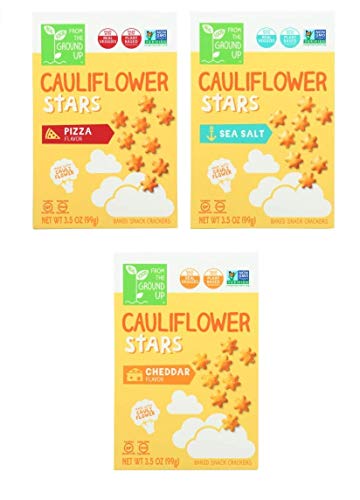 Real Food From the Ground Up Cauliflower Cracker Stars Variety Bundle of Three Flavors: One Box Each of Sea Salt, Pizza and Cheddar (3 Boxes) - Thumbnail 4