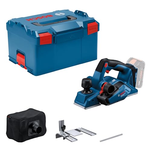 Bosch Professional 18V System rabot sans-fil GHO 18V-26 (moteur sans charbon, avec sac à poussière, butée parallèle, 1 fer réversible Wood Razor, L-BOXX)