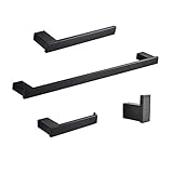 Hiendure 4-Piece Bathroom Accessory Set, Towel Bar, Toilet Paper Holder, Towel Rack,Robe Hook Included-304 Stainless Steel Black Painted Wall Mount
