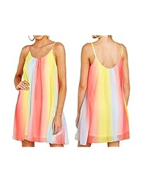 Vestido de rayas sin espalda de las mujeres de la Vía Láctea Vestido sin espalda con escote en V profundo Vestido informal de moda Vestido multicolor estampado