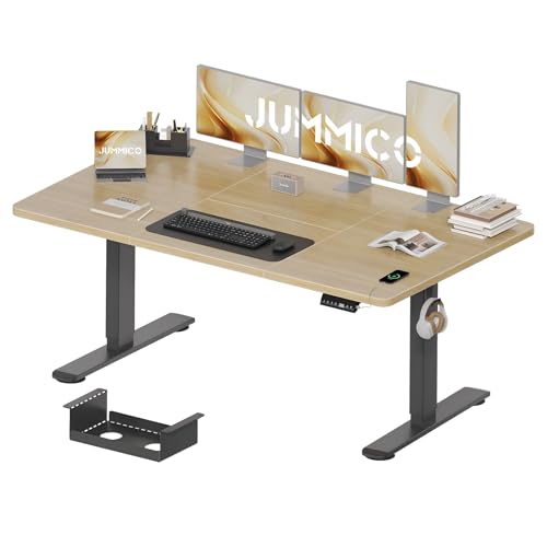 JUMMICO Höhenverstellbarer Schreibtisch 160×80 cm mit Kabelwanne & USB-A
