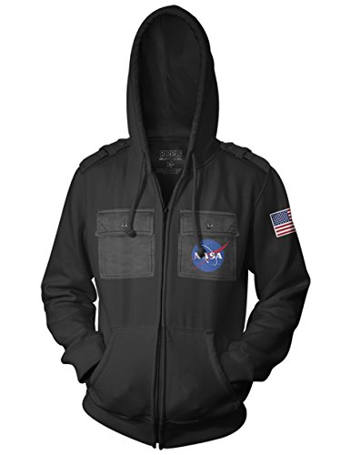 Ripple Junction NASA Ship and Satellite Adult Military Zip Hoodie XL Black