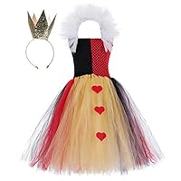 SanLai Child Royal Red Queen Costume with High Collar Halloween Christmas Cosplay Princess Dress Up with Gold Crown