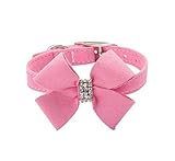 BINGPET BA2042 Bow Tie Crystal Boy Girl Dog Collar Designer Fancy Bling Rhinestone Collars for Dogs, Pink M