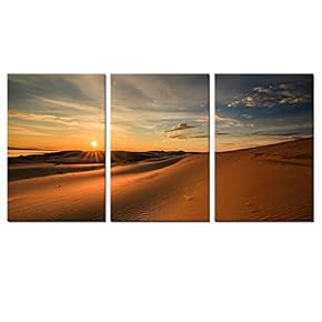 3 Panel Canvas Wall Art Desert Gobi Sunset Canvas Prints Painting Wall Decor for Living Room Wooden Framed Home Decorations - 16"x24" x 3 Panels