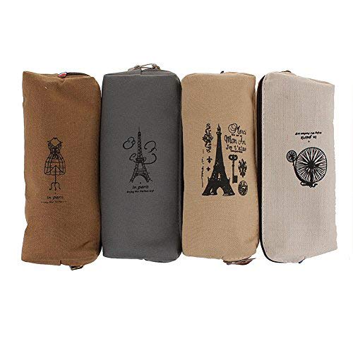 Sealike Vintage Eiffel Tower Canvas Pen Bag Pencil Case Pen Holder Cosmetic Bag Pouch Bag for Women Teen Girls with Stylus Brown - Thumbnail 2