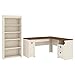 Bush Furniture Fairview L Shaped Desk and 5 Shelf Bookcase in Antique White