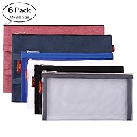 6 Pack Zipper Pouches, Hotyin Mesh Zipper Bags Pencil Pouch and A4 Zipper File Bags Oxford Document File Folder with Handle, Waterproof Tool Pouch/Travel Pouch for School Office Travel