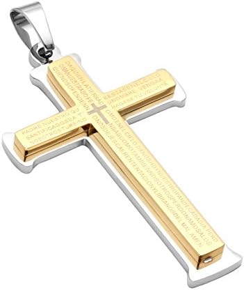 Jusnova Mens Womens Stainless Steel Cross Pendant Chain Necklace with 24 Inches Rope Chain Gold Tone